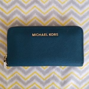 Michael Kors Teal Jet Set Leather Wallet